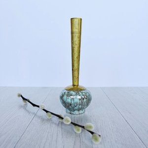 Gorgeous Brass & Ceramic Bud Vase | Vintage Home Decor
